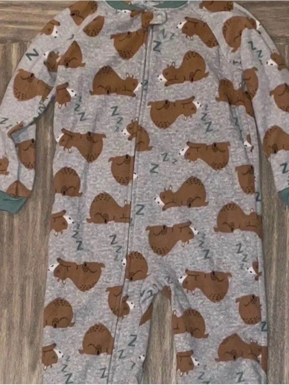 Carter's Gray Footed Pajamas with Brown Sleeping Bear Print